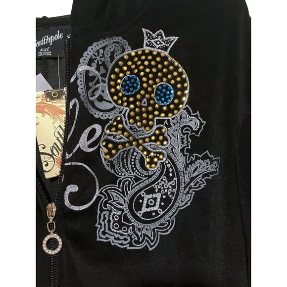Y2K South Pole Skull Hoodie XXL Cropped Velvet Rhinestones Whimsygoth Goth NWT - Picture 5 of 10